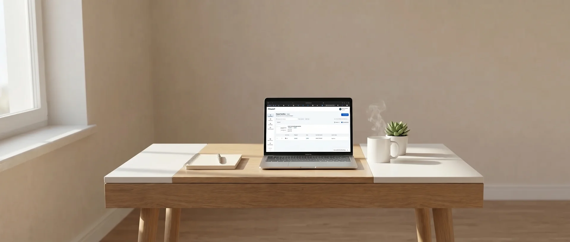 SimpleIP patent management dashboard on a MacBook